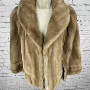 VTG Tissavel Lepshire Tan French Faux Fur Lined Open Poncho Coat Cape One Size